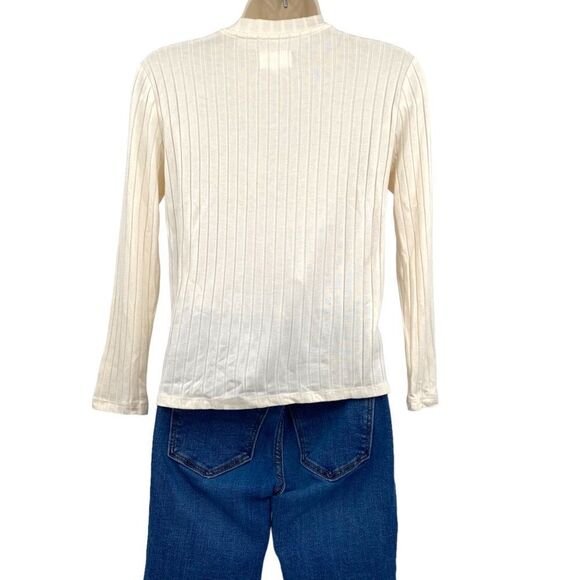 LOU & Grey Women’s Ivory Ribbed Mock Neck Long Sleeve Knit Top Size M - Picture 3 of 5